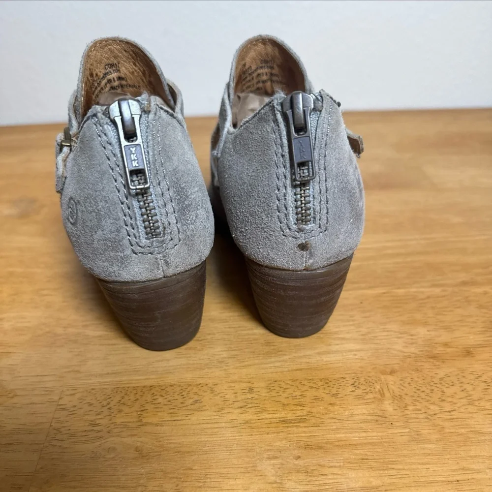 Born F36522 Gray Leather Suede Womens 2” Heel Booties 6.5